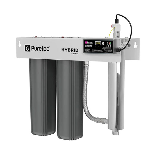 HYBRID-R4 Puretec Dual stage filtration plus UV protection, reversible mounting bracket, 130 Lpm, 1” connection