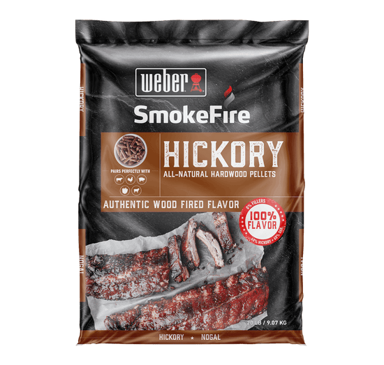 Hickory All-Natural Hardwood Pellets - 9 kg for Weber BBQs smokefire