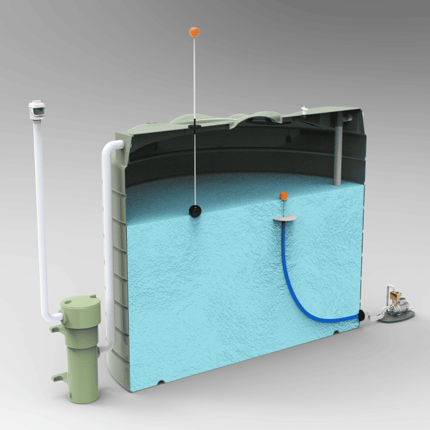 Aqua Filter Water Tank Filter in beige and grey with 200-micron filter bag for rainwater tanks