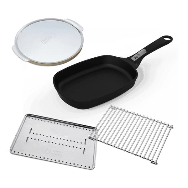 Weber Baby Q BBQs Essentials Pack with frying pan, pizza stone, tray and trivet