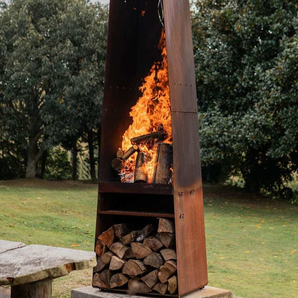 Flare Martello Freestanding Corten Steel Outdoor Wood Fire – Turfrey.co.nz
